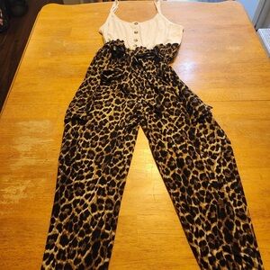 Leopard Print Jumpsuit with Cream Top Size Xl
